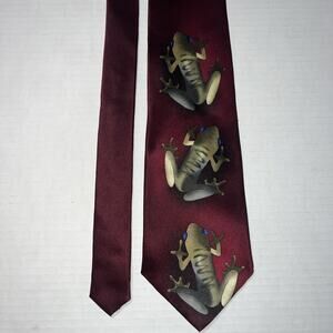 Karen Bierce Nature Conservancy Silk Tie Poison Dart Frog Preservation Maroon